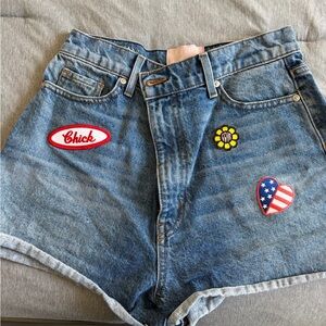 REVICE Blue Jean Shorts with Fun Patches